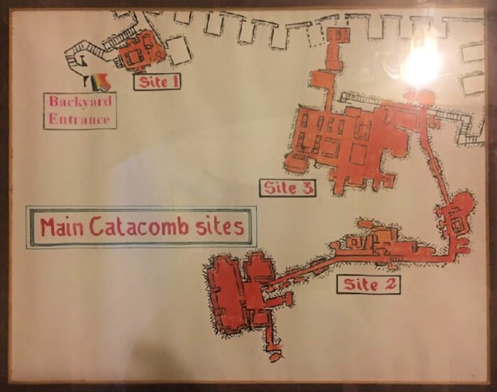 A map of the catacombs in Wignacourt Museum.